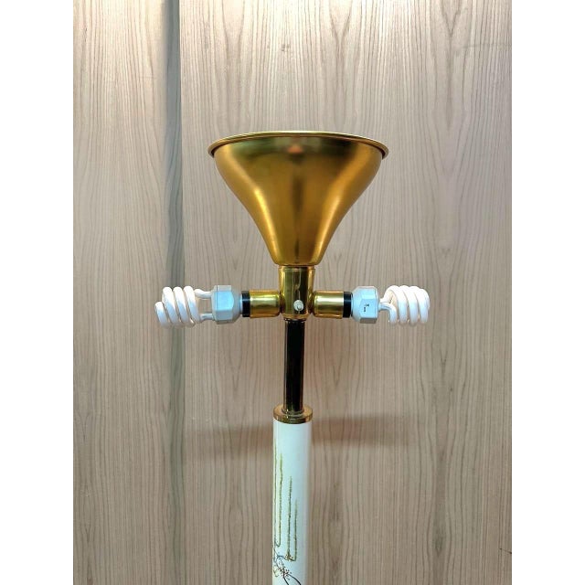 1960s Floor Lamp - Brass, Hand Decorated Porcelain and Matching Lampshade - Restored. Gorgeous original 1960s floor lamp...