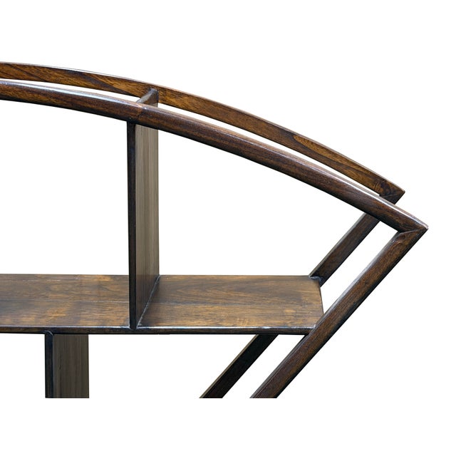 Wood Large Size Chinese Dark Brown Fan Shape Display Curio Stand Easel For Sale - Image 7 of 12
