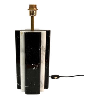 Large Geometric Black and White Marble Table Lamp, Italy, 1970s For Sale