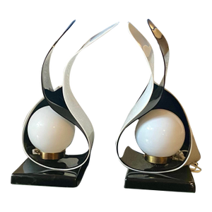 80s Black and White Acrylic Lamps a Pair .