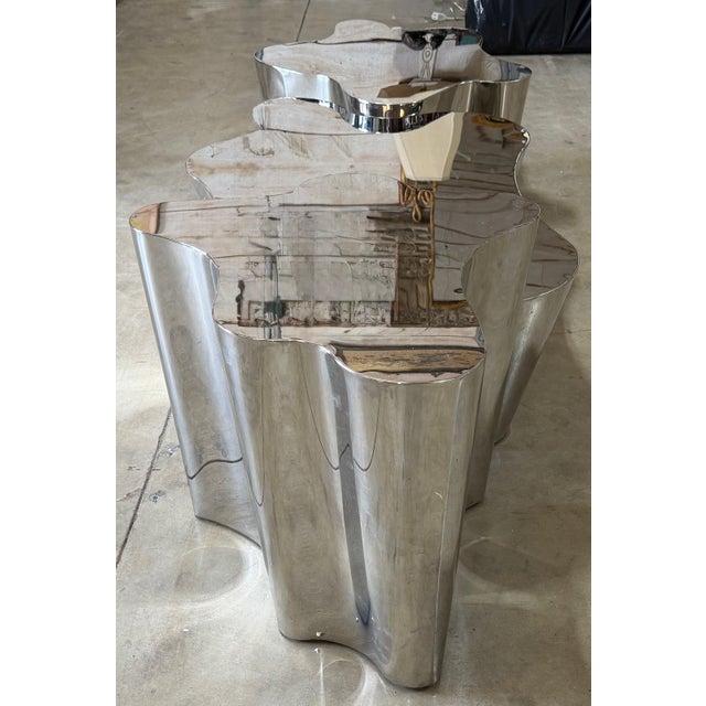 Three-Piece Biomorphic Polished Stainless Steel Coffee Table, Early 2000s For Sale - Image 10 of 18