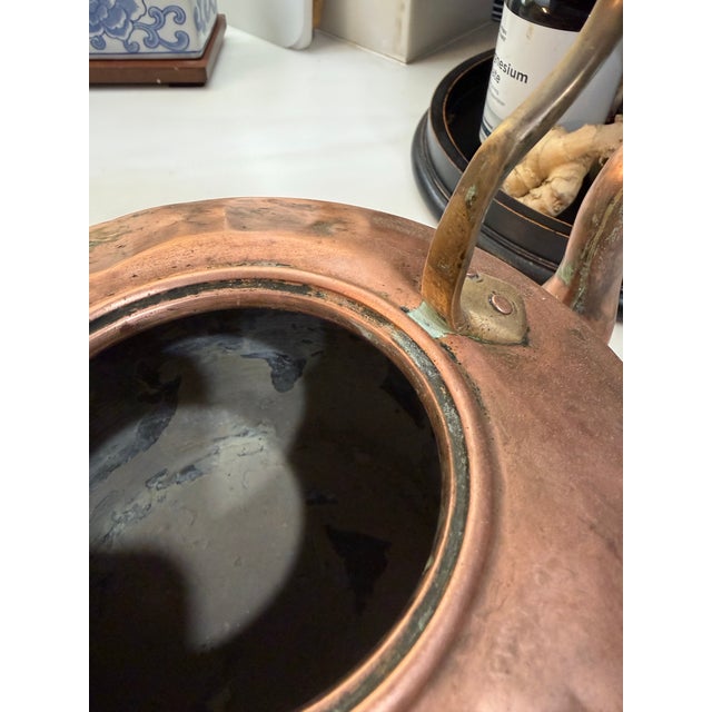 Metal Antique Copper Tea Kettle With Acorn Tipped Lid For Sale - Image 7 of 11