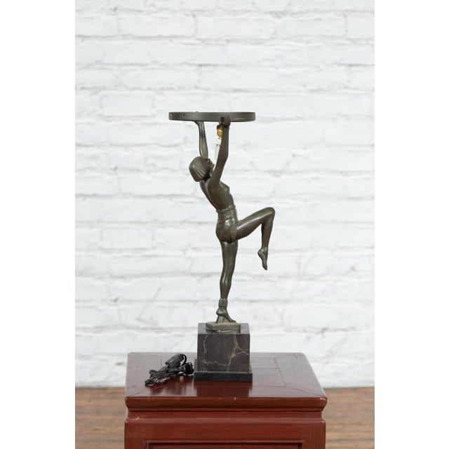 Vintage Art Deco Style Lost Wax Cast Bronze Table Lamp Depicting a Young Dancer For Sale - Image 9 of 10