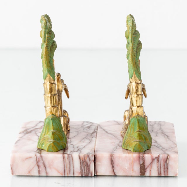 Metal Art Deco Marble Gazelle & Palm Bookends, Set of 2 For Sale - Image 7 of 10