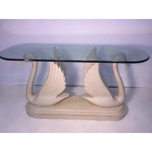 Hollywood Regency Carved Wood Double Swan Console For Sale - Image 11 of 13