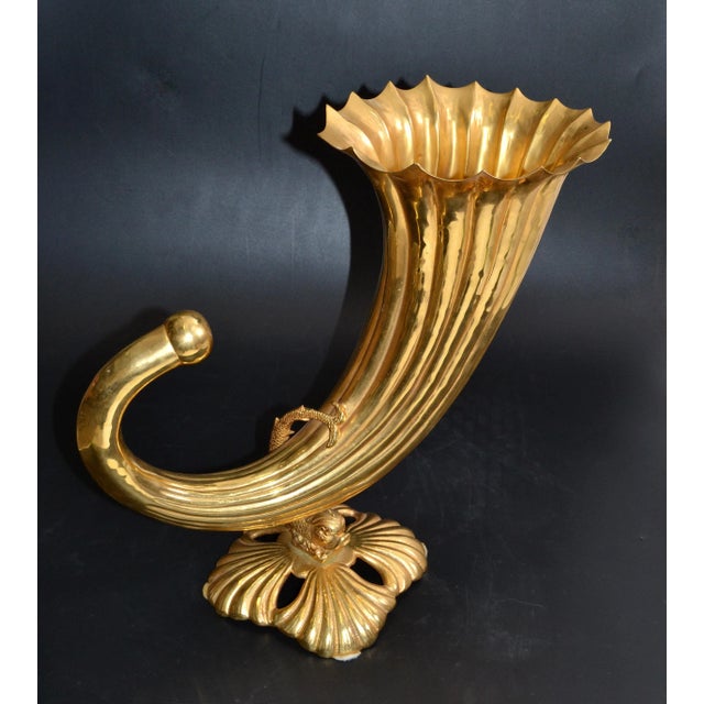 Art Italian Gilt Bronze Cornucopia Vase Sea Serpent Decoration 20th Century For Sale - Image 12 of 13