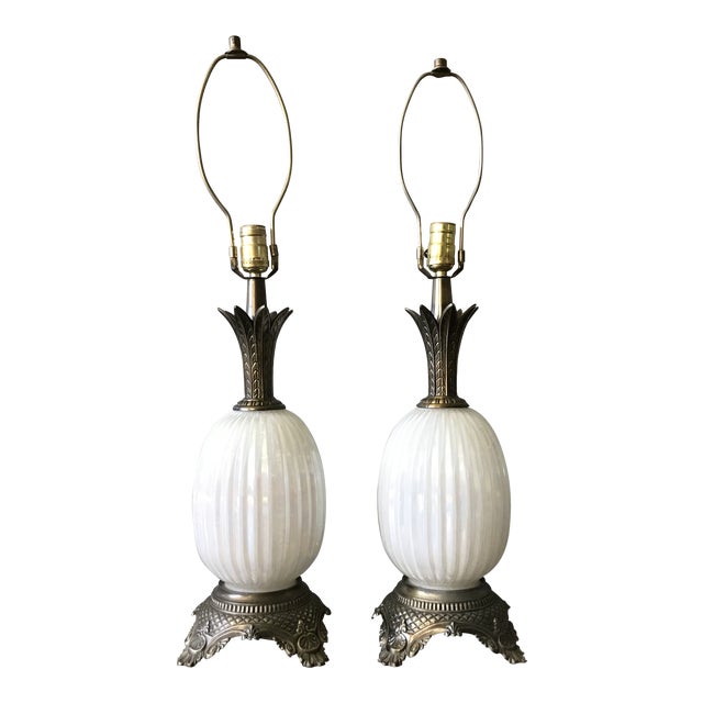 Vintage Pineapple Milk Glass and Bronze Table Lamps a Pair Chairish