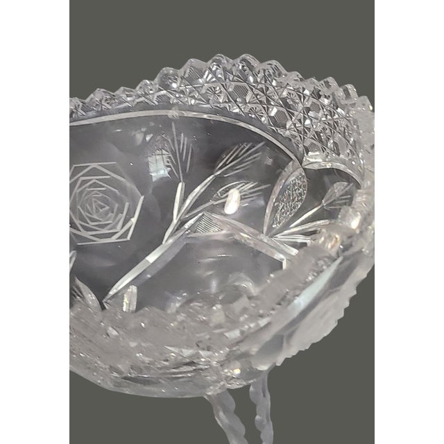 Glass Vintage American Brilliant Cut Crystal Roses Floral Compote Candy Dish Bowl For Sale - Image 7 of 12