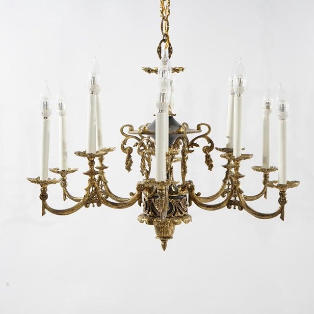 Antique French Empire Style Ebonized Bronze 12 Light Chandelier C1930 For Sale - Image 12 of 18