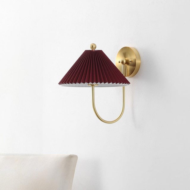 Contemporary Chrissy 14" Pleated Wall Sconce in Burgundy/Brass - a Pair For Sale - Image 3 of 3