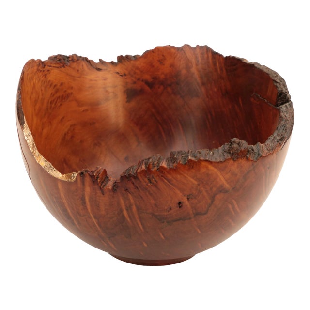 Natural Edge Redwood Bowl With Gold Detail For Sale