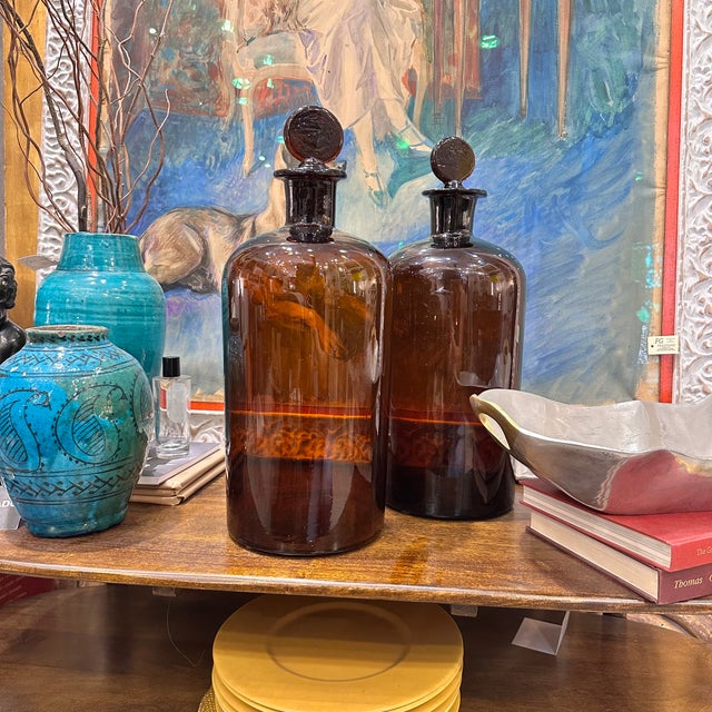Apothecary Jars in Amber Glass, Spain, 1940s, Set of 2 For Sale - Image 3 of 18