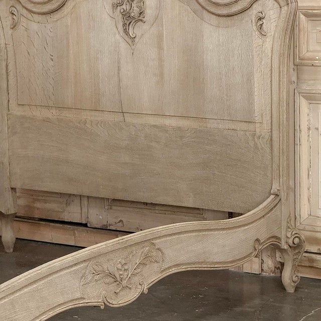 Antique Louis XV Style Stripped Oak Hand-Carved Bed For Sale - Image 12 of 17