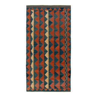 Vintage Baluch Persian Kilim in Blue, Rust & Beige Tribal Geometric Pattern For Sale