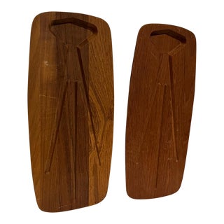 1970s Denmark Dkf Lundtofte Solid Teak Two Carving Boards For Sale