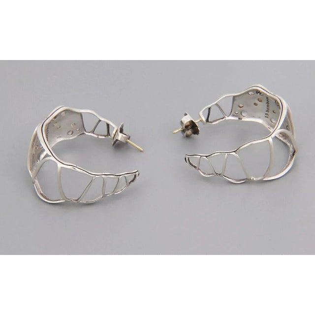 John Hardy Bamboo Diamond Sterling Silver Large Hoop Earrings - 2 Pieces For Sale - Image 4 of 6