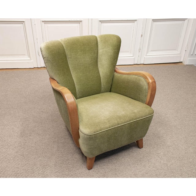 Vintage Danish Lounge Chair in Green Velvet, 1950s For Sale - Image 10 of 11