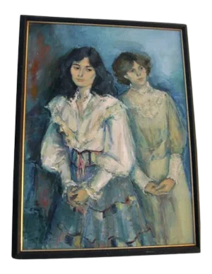 1960s Figurative Oil Painting on Canvas by Jan De Ruth, Framed