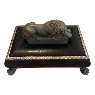 1990s Bronze Lion Leather Box For Sale