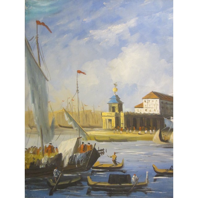 1970s 1970s Merchant in Venice Gondola Ride Signed Harris Framed Oil on Canvas For Sale - Image 5 of 18