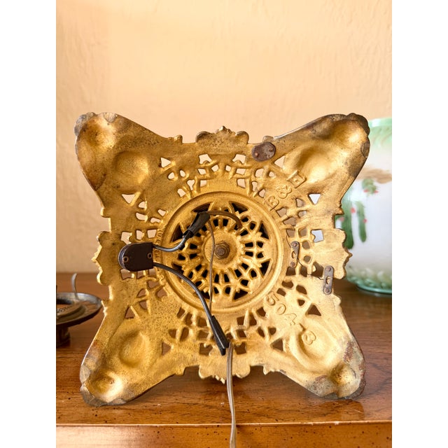 Antique Bradley & Hubbard Banquet Brass & Onyx Parlor Lamp, Electrified W/ Painted Globe For Sale - Image 18 of 18