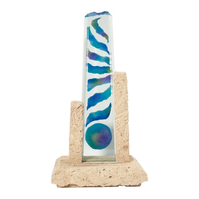Postmodern Damian Priour Art Glass & Limestone Sculpture Postmodern Custom Design 1990s For Sale - Image 3 of 9