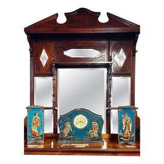 Large Antique Edwardian Wall Mirror with Backboards, 1905 For Sale
