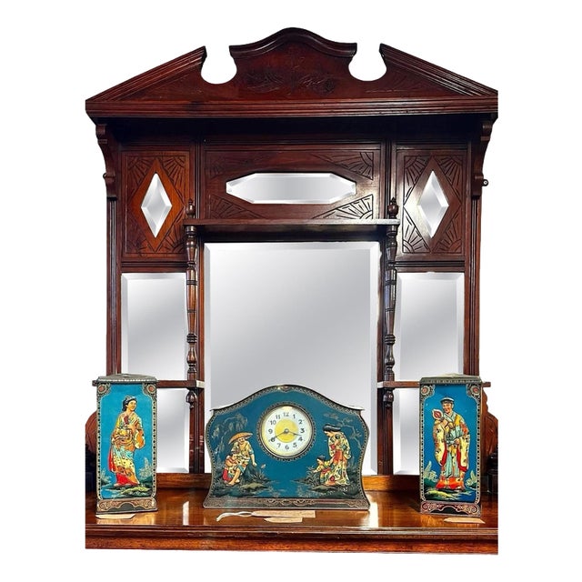 Large Antique Edwardian Wall Mirror with Backboards, 1905 For Sale