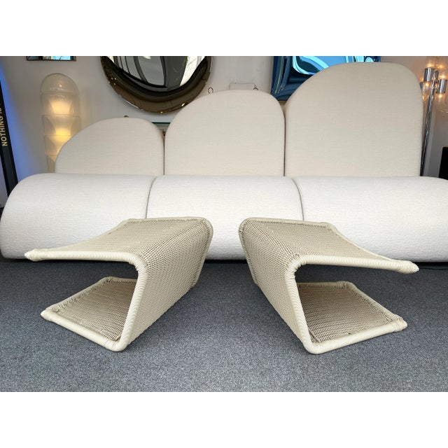 Mid-Century Modern 1980s Italy Rattan Style Stools Poufs - A Pair For Sale - Image 3 of 11