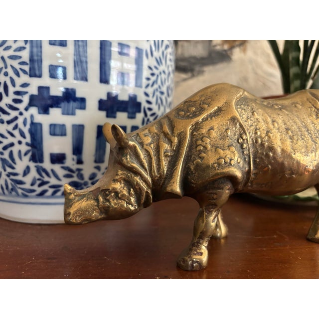 Safari Late 20th Century Sculptural Brass Rhino Figurine For Sale - Image 3 of 10