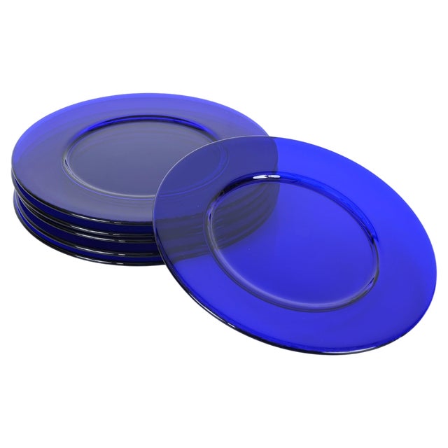 Round Cobalt Blue Murano Glass Dinner Plates, Italy, 1980s, Set of 6 For Sale