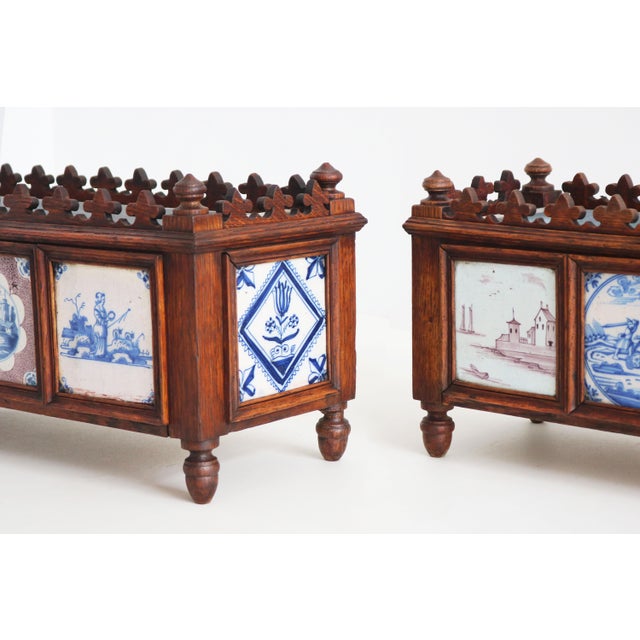 19th Century Dutch Planters with Delft Tiles Oak, 1650, Set of 2 For Sale - Image 18 of 18