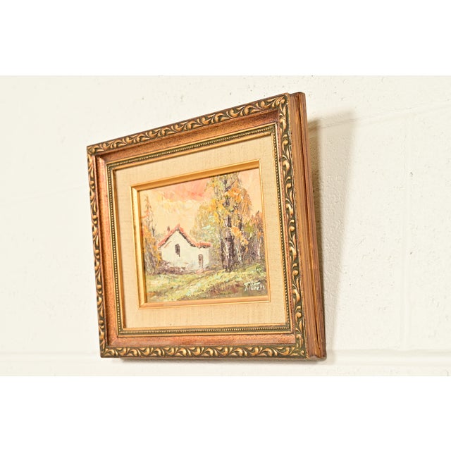 Traditional Original Artist Signed Impressionist Rural Landscape Oil on Canvas Painting of Cottage in Carved Giltwood Frame For Sale - Image 3 of 12
