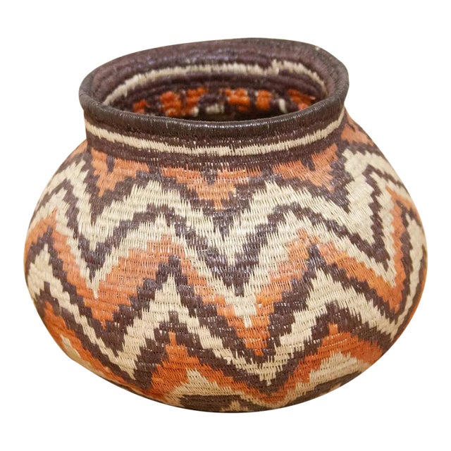 Multicolor Zig Zag Handwoven Embera Basket For Sale