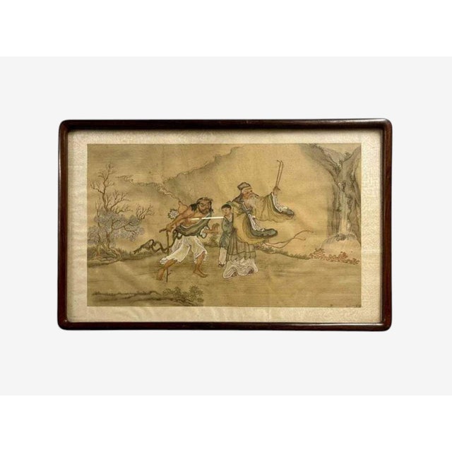 Wood Chinese Export, Hand-Painted Figural Scenes, Rosewood Frames, China, 19th C. For Sale - Image 7 of 18