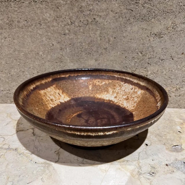 Mid-Century Modern Mid-Century Modern Pottery Bowl, Brown, Signed, 10.25" Diameter, 1970s For Sale - Image 3 of 10