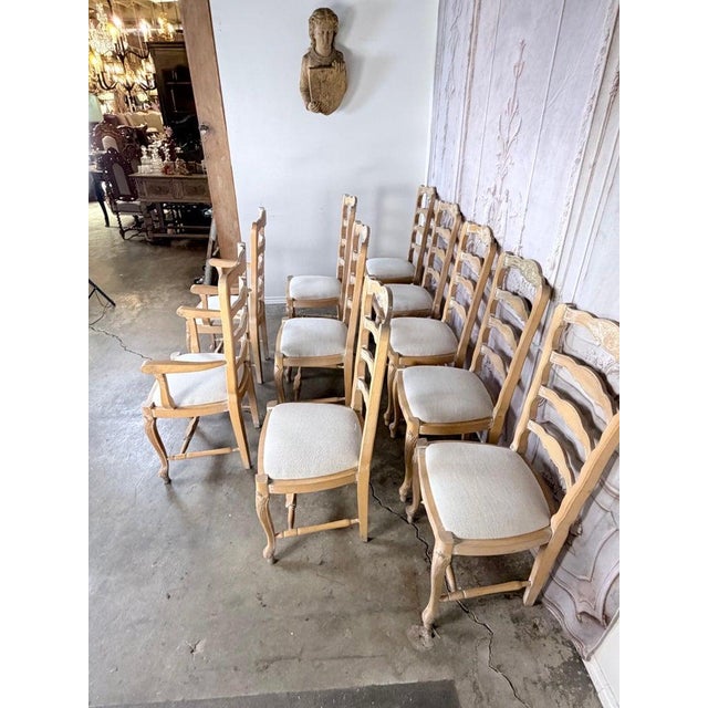 Beige Set of 10 19th Century French Provincial Bleached Oak Ladderback Dining Chairs For Sale - Image 8 of 18