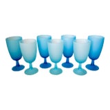 1960s Carlo Moretti Italy Satinato Frosted Green Wine Water Glasses - Set of 7 For Sale