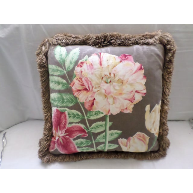 Brown Feather Pillow With Flowers Chinese Vase Design Chairish