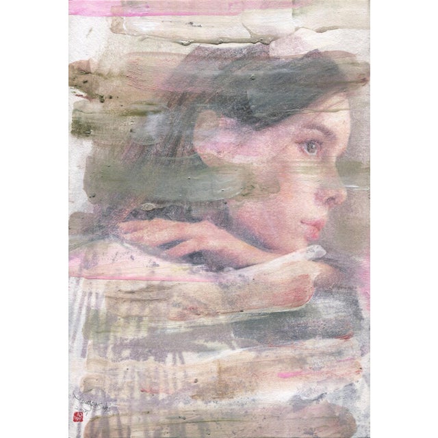Blind Portrait VI by Seungeun Suh | Eastern Watercolor, Acrylic, Oil on Hanji Portrait of a woman For Sale