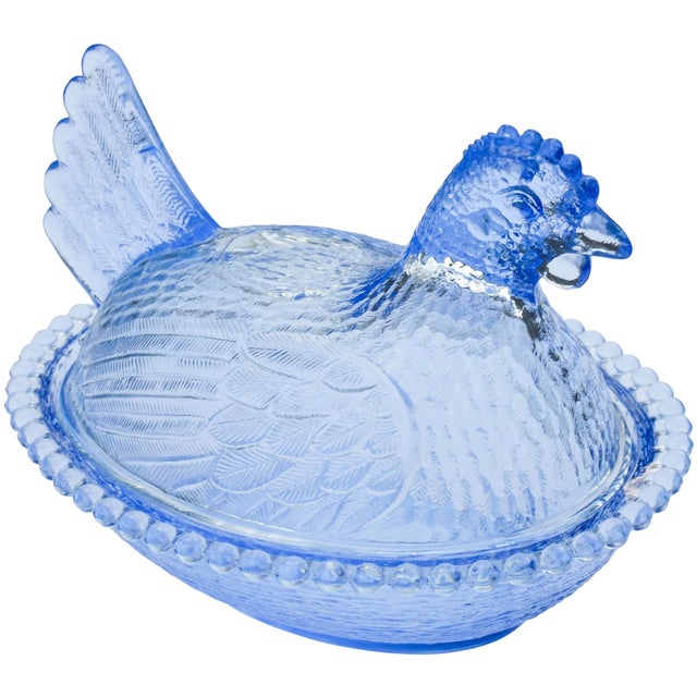Mid 20th Century Mid 20th Century Handblown Blue Americana Glass Hen-Figurine Centerpiece For Sale - Image 5 of 9