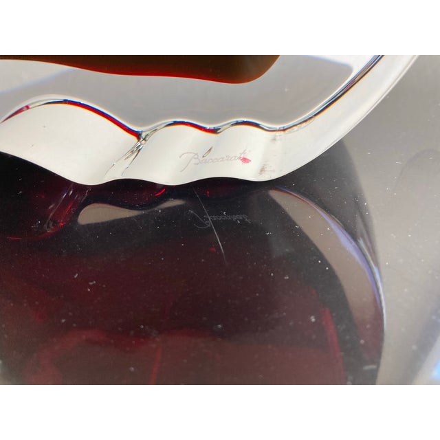 Baccarat Baccarat Oceania Ruby and Clear Crystal Flower Vase With Box and Booklet For Sale - Image 4 of 7