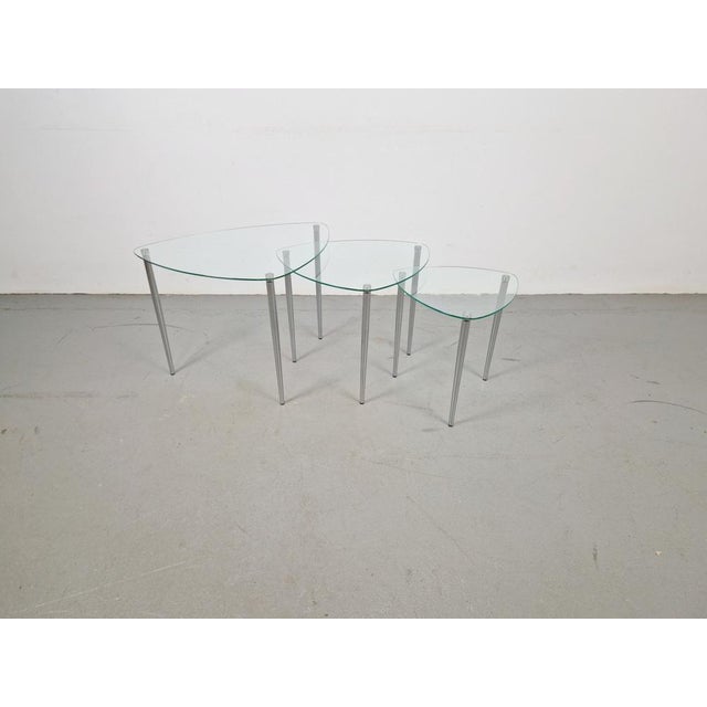 Nesting Tables in Glass and Chrome, Set of 3 For Sale - Image 6 of 14