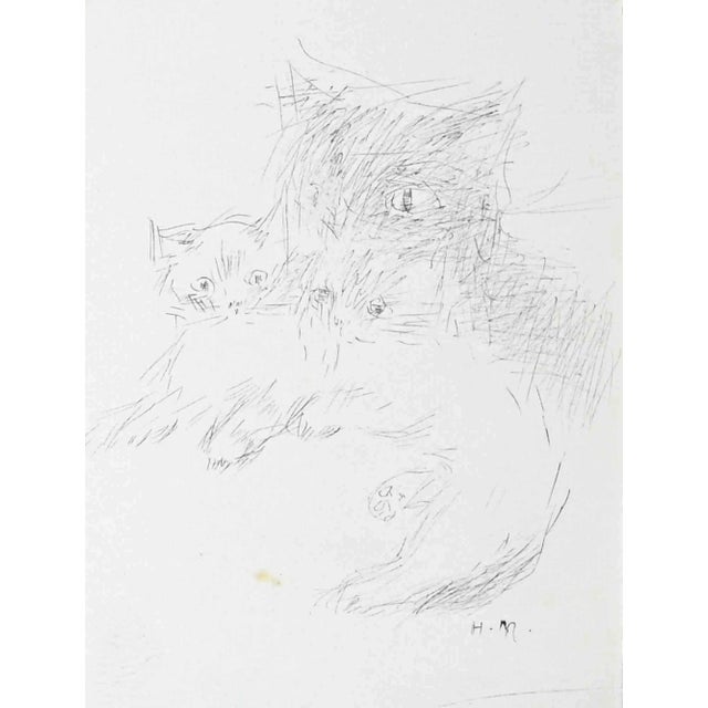 Heene Nevor, Portrait of Cats, Original Drawing, 1970s For Sale