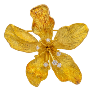 Tiffany & Co. Vintage 18k Yellow Gold Diamond Azalea Brooch