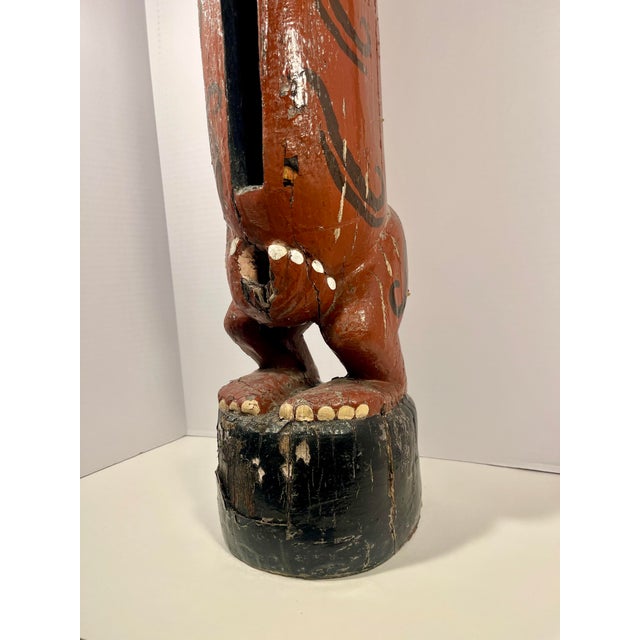 Wood Vintage Bali Tribal Figural Carved Wooden Fertility Slit Drum Red Painted 38”h For Sale - Image 7 of 10