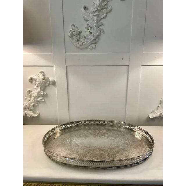 Silver Antique Edwardian Silver-Plated Engraved Tea Tray, 1900s For Sale - Image 8 of 8