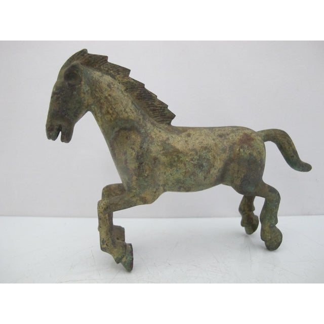 Figurative Vintage Chinese Bronze Han Dynasty Style Galloping Horse Statue Figurine For Sale - Image 3 of 10