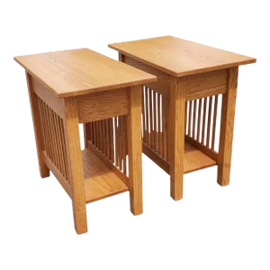 Country View Arts and Crafts Amish Two-Tier Mission Oak Side Tables, a Pair