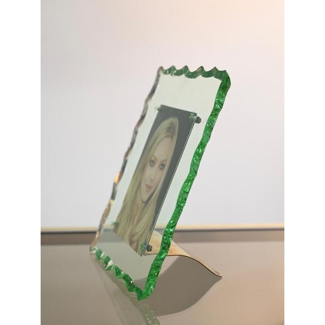 Nile Green Chiseled Crystal and Brass Photo Frame from Fontana Arte, Italy, 1950s For Sale - Image 6 of 15